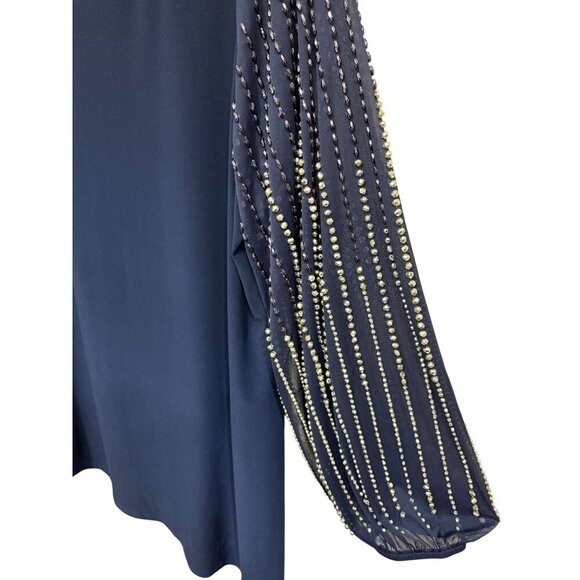 Marina Navy Blue Beaded sheer sleeve tunic Asymmetrical Hem Sz 20W Dark Romantic - Picture 3 of 12